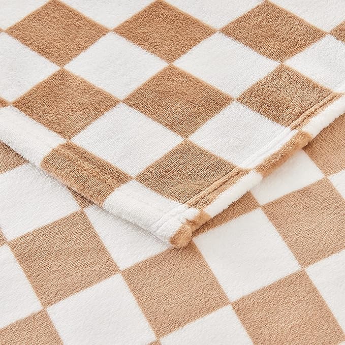 Checkered Blanket Flannel Throw Blankets Soft Cozy Checkered Grid Print Chessboard Gingham Pattern Throws for Bed Sofa Couch for All Seasons, 60x80 Inch, Blonde