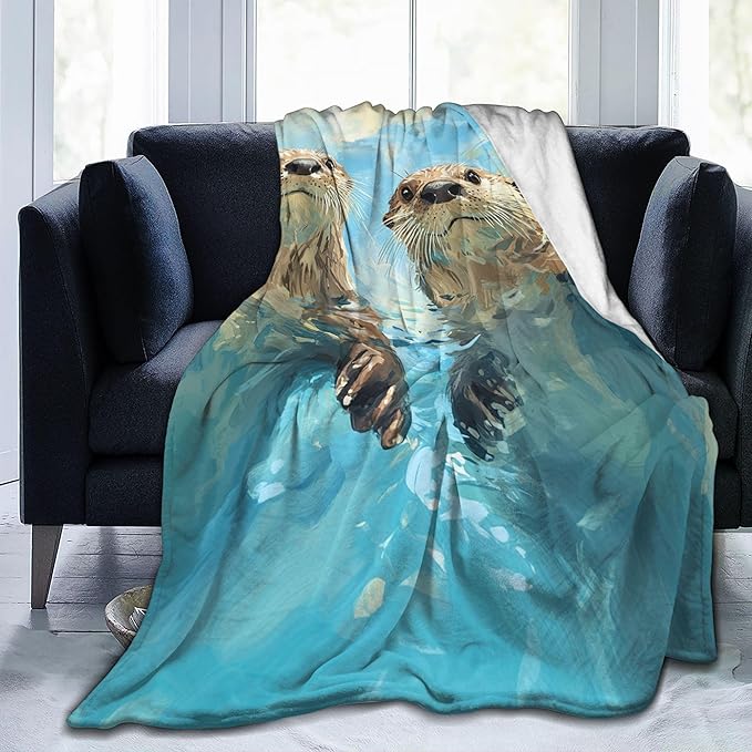 Otter Throw Blanket Soft Warm Cozy Cute Otters Blankets Fuzzy Plush Fleece Otter Blanket Gifts for Couch Bed Sofa Home Decor 40''X50''