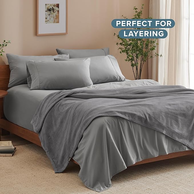 Bare Home Fleece Blanket - Throw Extra Long - Ultra-Soft Lightweight for Bed, Sofa, and Couch - Luxury Microplush - Cozy Warm Blanket (Throw XL, Grey)