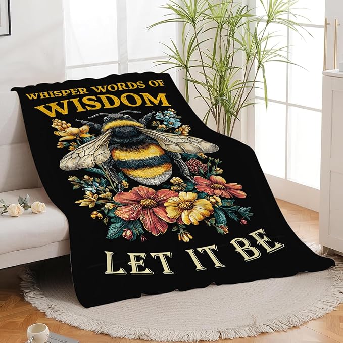Bee Blanket for Girls Women Boys Men Adults Kids Soft Cozy Fleece Bee Floral Insect Throw Blankets Gifts Warm Flannel Plush Lightweight Decor for Couch Bed Sofa 80"X60"