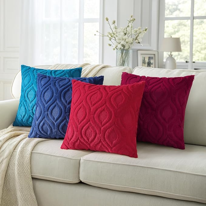 decorUhome Throw Pillow Covers 22x22 Inch Set of 2, Soft Plush Faux Wool Dark Blue Solid Couch Pillow Covers, Accent Euro Sham Farmhouse Neutral Square Pillow Cases for Sofa Bed Living Room