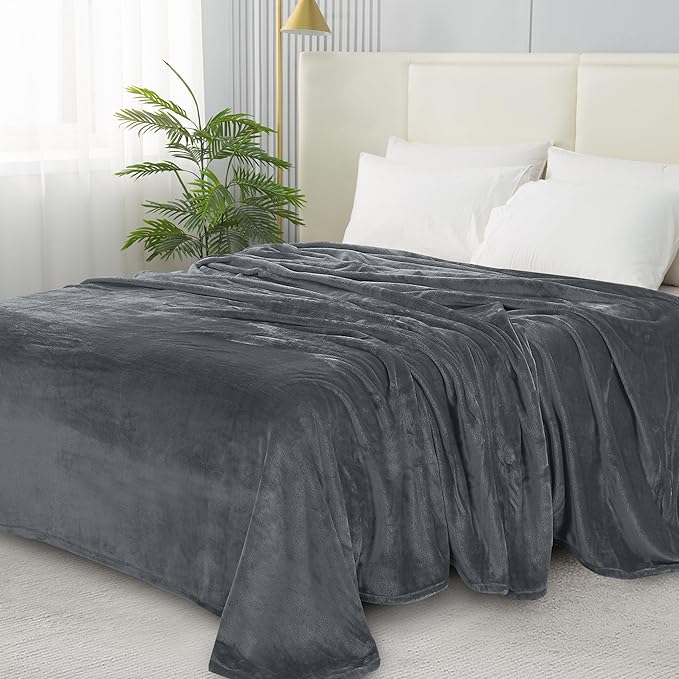 Elegant Comfort Luxury Velvety Softness Fuzzy Plush Micro-Velour Ultra-Soft Blanket, Full/Queen, Grey
