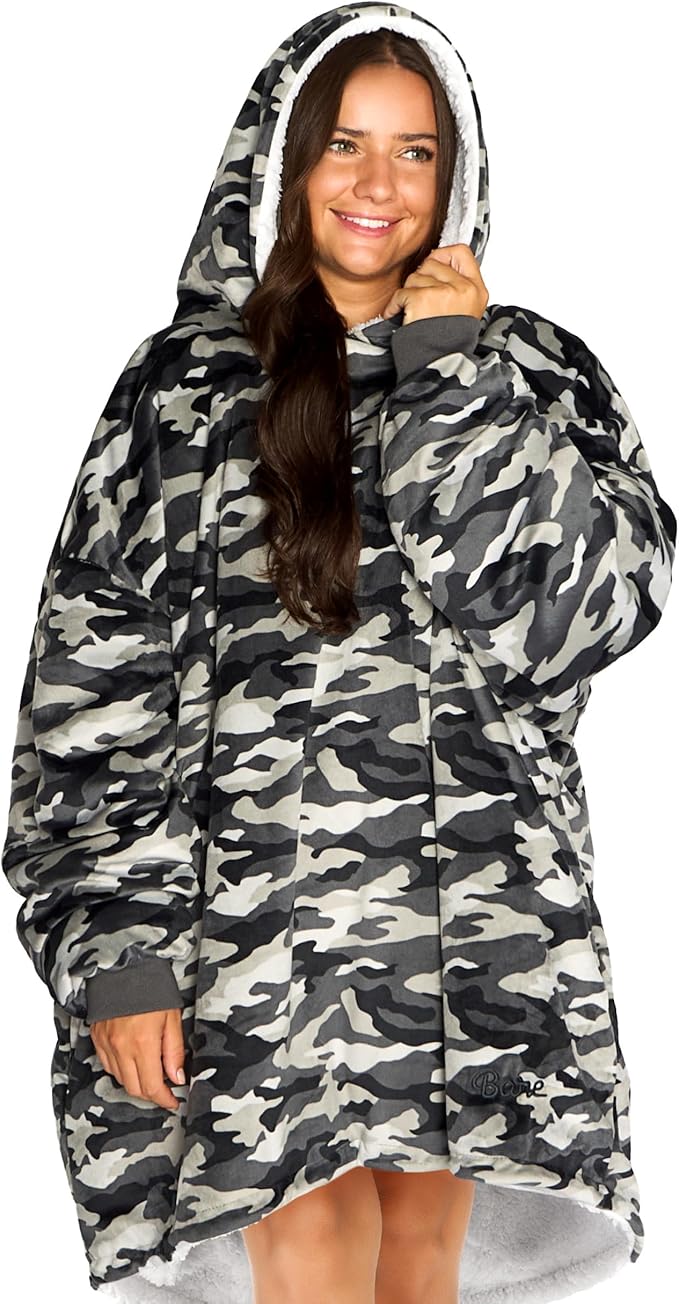 Bare Home Wearable Blanket Hoodie - Soft Plush Sherpa - Warm and Cozy - Oversized Wearable Blanket - Adult & Kid Sizes
