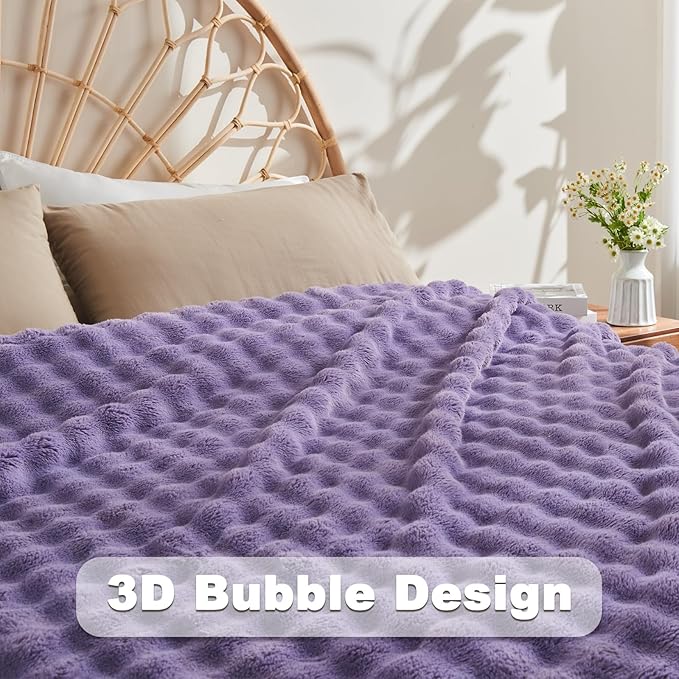 NEWCOSPLAY King Blanket for Couch Lavender Super Soft Flannel Fleece 3D Bubble Lightweight Bed Blanket All Season Use (Lavender, King(90"x110"))