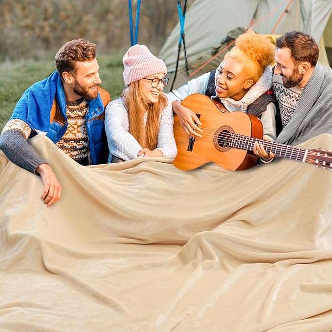 PHF Oversized King Big Fleece Blanket 120"x120", No Shed No Pilling Extra Large Soft Blanket, Giant 10'x 10' Lightweight for Bed, Sofa Travel and Camping, Suitable for All Season, Beige