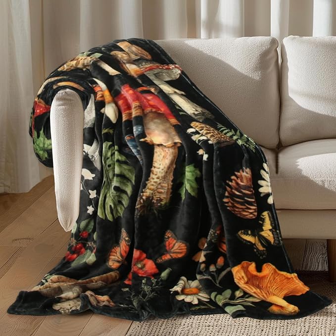 MACEVIA Mushroom Blanket for Couch, Flannel Fleece Mushroom Stuff, Soft Throw Blankets for Bed Sofa, Cozy Warm Comfort Lightweight Throw Blanket for Travel Camping 260GSM (Mushroom, 50"x60")