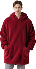 Bedsure Blanket Hoodie, Wearable Blanket Hoodie as Mothers Day, Birthday Gifts for Mom Women Men, Warm Cozy Giant Hoodie Blanket Sweatshirt for Adult Men Women, Dark Red, Oversize
