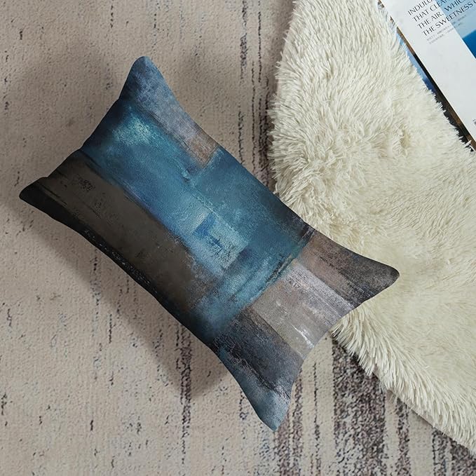Britimes Throw Pillow Covers Modern Home Art Decor, 12 x 20 Inches Set of 2 Pillow Cases Decorative, Abstract Oil Painting Pillowcases for Bedroom, Living Room, Teal Grey
