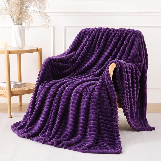 Deep Purple Throw Blanket for Couch Sofa 50x60 inches Striped Fleece Blankets Room Home Decor Lightweight Plush Soft Cozy Gifts for Women Mom Girls