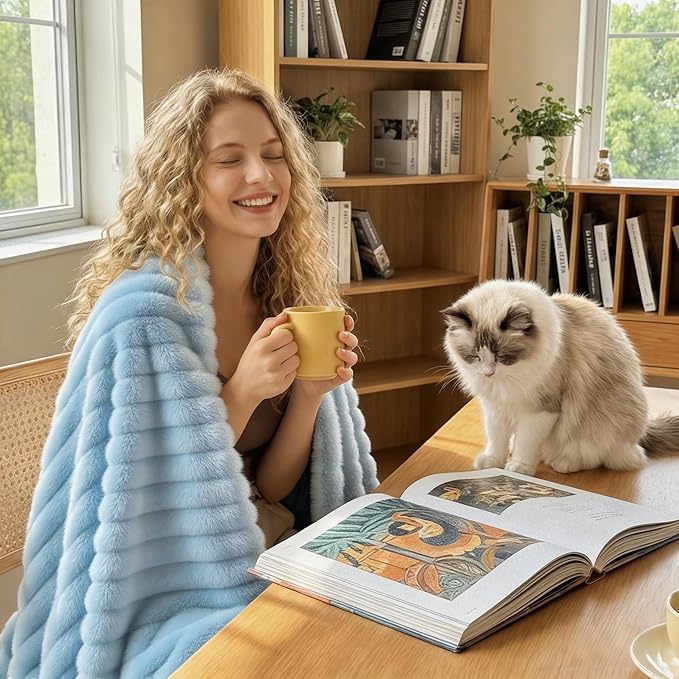 Soft Light Blue Twin Blanket for Bed - Cozy Fleece Blanket for Men, Cute Lightweight Bed Blankets Graduation Birthday Gifts for Her Him, Spring Home School Dorm Decor, Light Blue, 60x80 Inches