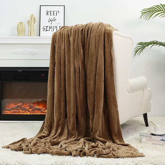 NANPIPER Fleece Blankets Super Soft Flannel King Size Blanket for Bed Luxury Cozy Microfiber Plush Fuzzy Blanket,Coffee Brown