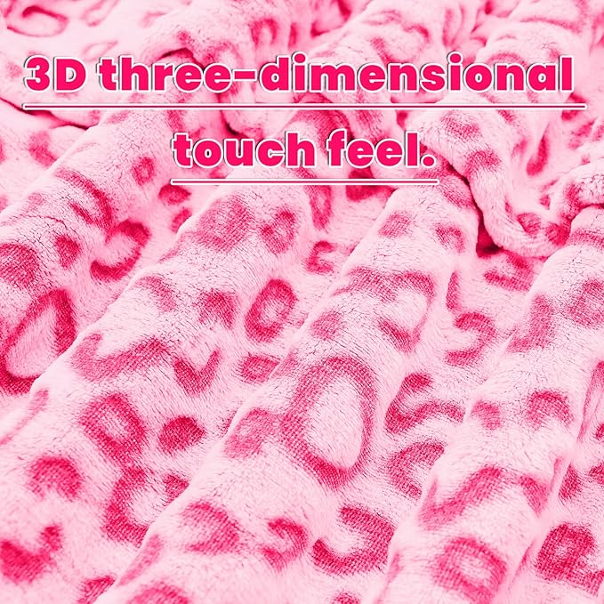 Warm Blanket Pink Soft Fleece Leopard Print Blanket Fuzzy Hot Pink Cheetah Print Throw Blankets for Bed Couch Sofa, Cozy Gifts for Women Mom Birthday Mothers Day 50x60 Inches