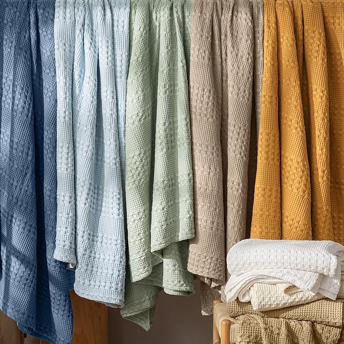 PHF 100% Cotton Waffle Weave Blanket King Size for Bed, Soft Lightweight & Breathable for Spring and Summer, All-Season Comfort, Luxury Aesthetic Blanket for Home Decor, 108"x90", Chocolate