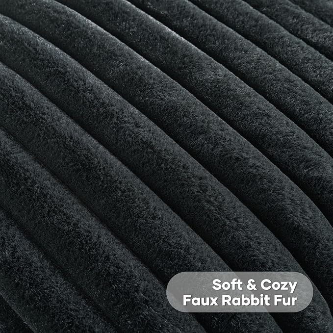 FUTEI Black Decorative Throw Pillow Covers Set of 2, 22x22 Inch Soft Fluffy Faux Fur Plush Striped Cushion Cases, Modern Home Decor for Couch Bed Living Room
