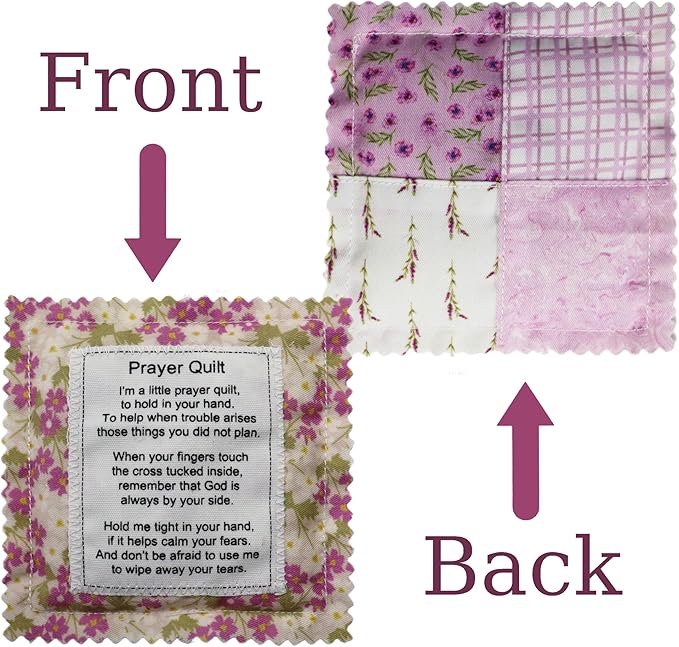 Mini Prayer Quilt with Cross Inside Vintage Pocket Scripture Prayer Quilt Squares Sympathy Christian Gifts for Women Pastor Appreciation Father's Day Graduates Gifts (Purple)