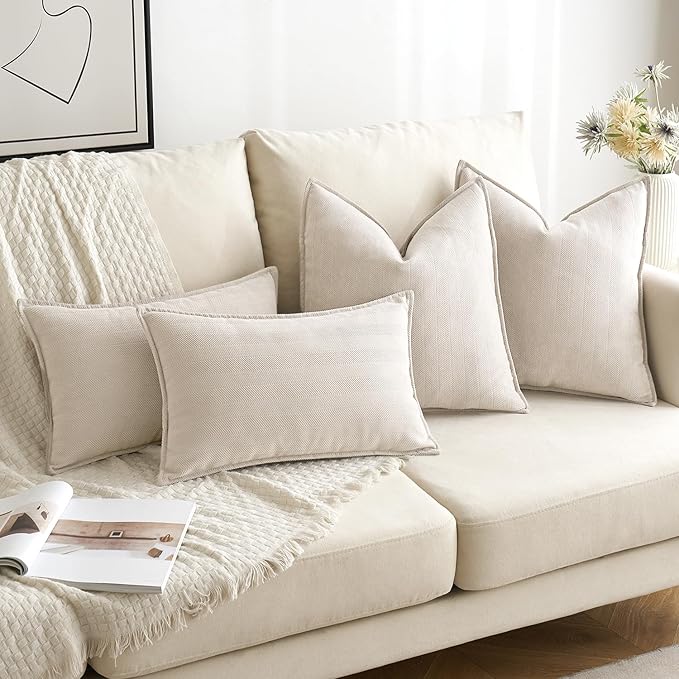 MIULEE Pack of 2 Cream Beige Decorative Pillow Covers 24x24 Inch Soft Chenille Couch Throw Pillows Farmhouse Cushion Covers Euro Shams with Elegant Design for Sofa Bedroom Living Room Spring Decor