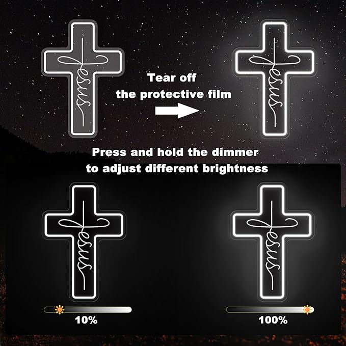 Jesus Cross Neon Signs, Dimmable LED Neon Lights for Wall Decor Bedroom Home Room Party Decor, Light Up Sign for Wedding Christmas Easter Celebrations New Year Gifts