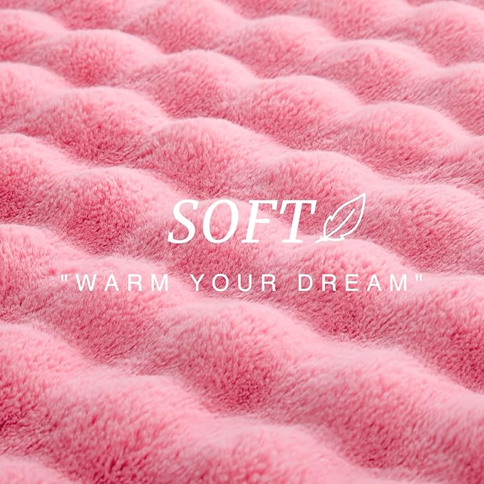 EXQ Home Fluffy Faux Rabbit Fur Throw Blanket for Couch, Soft Luxury Bubble Double Sided Plush Blanket, Cozy Thick Warm Fuzzy Decorative Blanket for Bed Chair Sofa Living Room,50"X60"(Dark Pink)