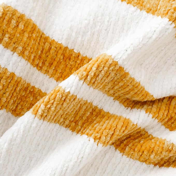 BATTILO HOME Mustard Yellow Throw Blanket for Couch, Soft Chenille Throw Blanket Knit Throw Blankets for Bed, Sofa,Chair, Farmhouse Throw Blankets, Fall Throw Blanket,51"x67"
