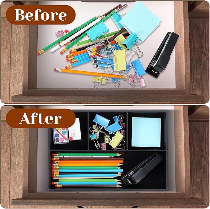 2 Pieces Faux Leather Valet Tray for Men, Stackable Jewelry Organizer for Drawers, Nightstand Caddy Tray for Key, Wallet, Sunglass, Watch, Coin, Phone, Bedside Desk-top Storage (Black)