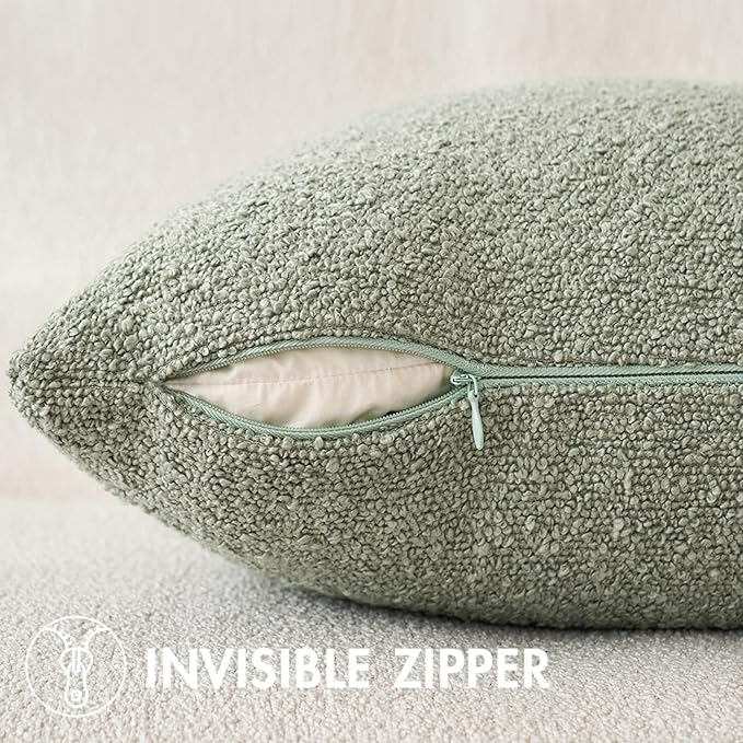 MIULEE Textured Boucle Throw Pillow Cover Sage Green Accent Solid Eruo Sham Pillow Case Decorative Soft Pack of 1 Couch Cushion Chair Sofa Bedroom Livingroom Home Decor,24x24 Inch
