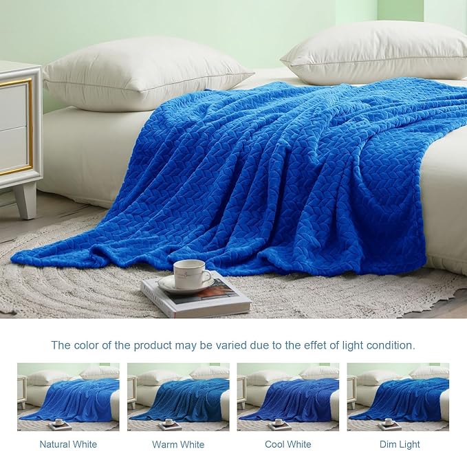 Exclusivo Mezcla Fleece Throw Blanket for Couch and Bed, 50x70 Inches Soft Cozy Jacquard Flannel Blankets, Lightweight Fuzzy Plush Warm Throws for Women, Cobalt Blue