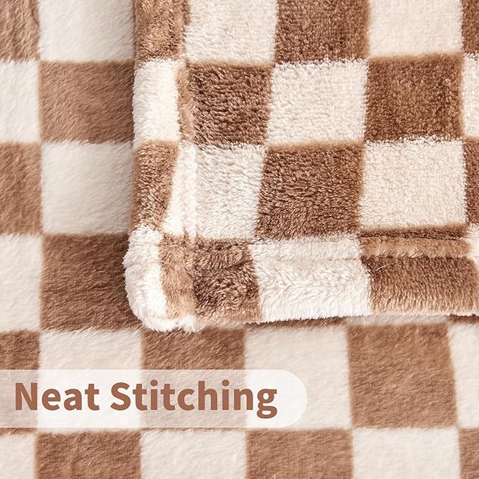 FY FIBER HOUSE Kahki Throw Blanket for Couch Checkered Blanket Checker Print Patterned Blankets for Bed Sofa, 50"x60"