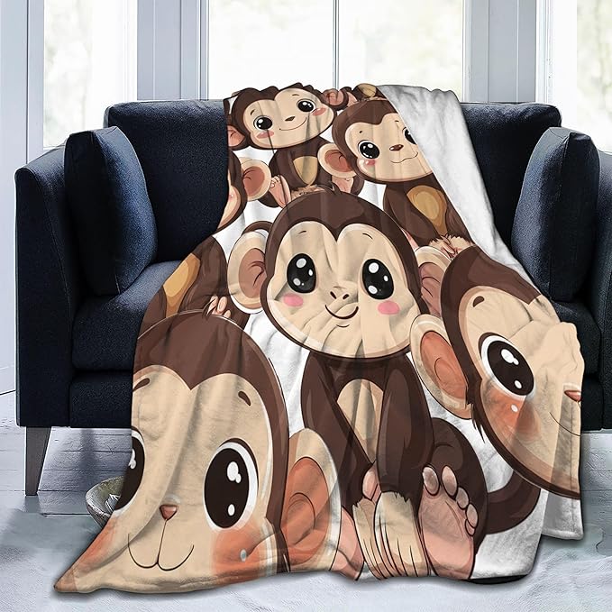 Monkey Throw Blanket Soft Warm Cozy Cute Monkeys Blankets Fuzzy Plush Fleece Monkey Blanket Gifts for Couch Bed Sofa Home Decor 40''X50''