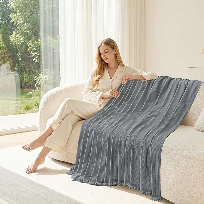 Smiry Couch Cover for Dogs, Washable Chenille Sofa Covers for 3 Cushion Couch, Soft Sofa Slipcover for Pets, Thick Sectional Furniture Protector with Tassels (Grey, 71x91 Inch)