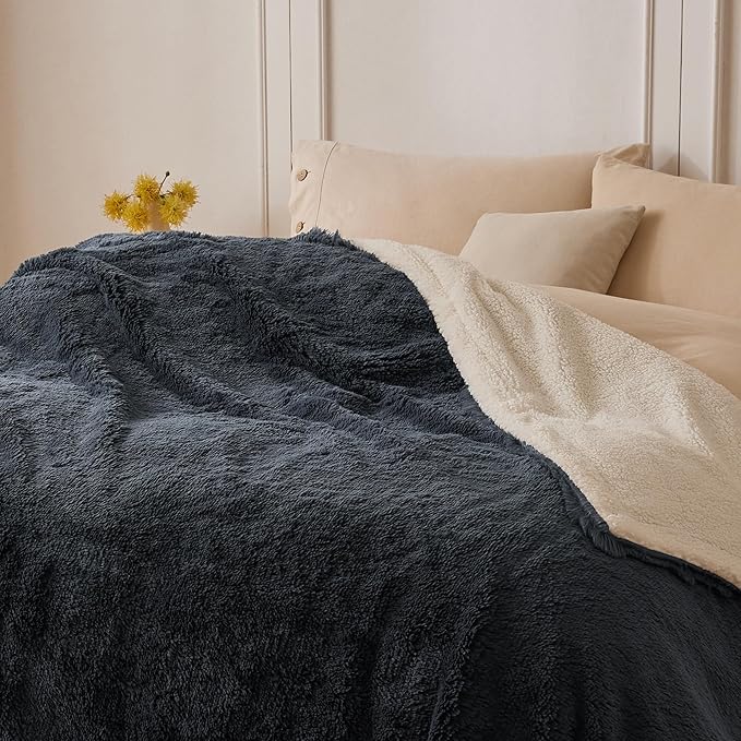 COOVA Ultra Soft Faux Fur Throw Blanket – Fuzzy Fluffy Cozy Microfiber Blankets, Warm Thick Plush Sherpa Fleece Throw Blanket for Couch,Bed,Sofa,Ideal Gift for Women.(Dark Grey, 50"x60")