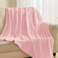 Super Soft Flannel Throw Blanket 50x60 Inches, Premium Checkered Jacquaed Silky Fleece Lightweight Bed Blanket All Season Use, Light Pink-1 Strip, 50"x60"