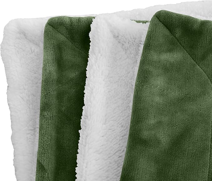 Elegant Comfort Luxury Ultra-Plush Velvet Touch Fleece Throw Soft, Warm, Cozy| Micromink Sherpa-Backing Reversible Blanket for Bed, Sofa and Couch, Solid Sage