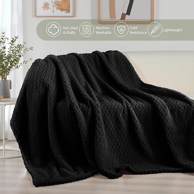 Exclusivo Mezcla Fleece Throw Blanket for Couch and Bed,Extra Soft Warm Decorative Fuzzy Throws for Women,Lightweight Cozy Blankets Size 50x60 Inches, Black