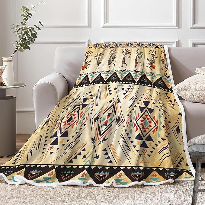 JAWO Southwestern Throw Blankets, Southwestern Native America Ethnic Tribal Cozy Warm Bed Couch Blanket, Retro Theme Fleece Flannel Throws to Decorate The Room and Bedroom 60X90IN
