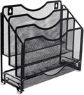 EasyPAG Mesh Desk Paper Organizer Wall Hanging File Holder with 3 Upright File Organizer and Sliding Drawer,Black