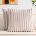 Aegero Pack of 2 Faux Fur Christmas Throw Pillow Covers 20x20 Inch, Soft Plush Striped Neutral Couch Pillow Cover, with Velvet Back Modern Home Decor for Sofa Living Room Couch Bed Light Grey
