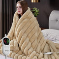 Heated Blanket Full Size, Faux Fur Cozy Heating Blanket with Overheat Protection, 1/2/4/6/8 Hours Auto-Off 10 Heat Level, Machine Washable (72x84 Inches, Beige)