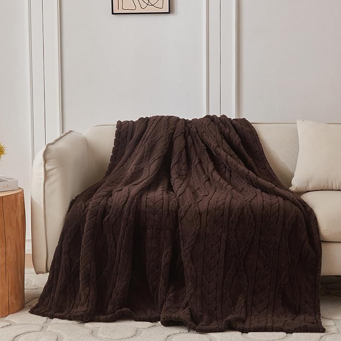 COOVA Brown Fleece Throw Blanket for Couch - Super Soft Cozy Plush Fuzzy Blanket for Sofa,Premium Sherpa Warm Throw for Women,Bed,Chair,50x60 Inches