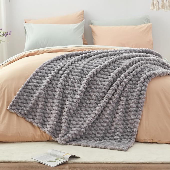 EXQ Home Fleece Throw Blanket for Couch and Bed, 3D Imitation Large Turtle Shell Jacquard Decorative Blankets, Plush Lightweight Fuzzy Flannel Blanket Suitable for All Seasons (50"×60",Light Grey)