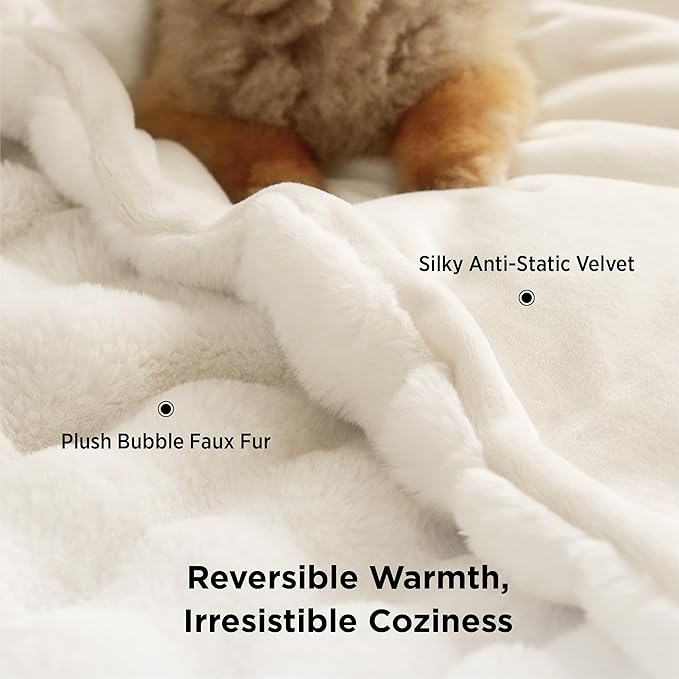 Bedsure GentleSoft Faux Fur Throw XL Blanket, Fluffy Fuzzy Large Throw Blanket for Bed, Soft Cozy Spring Bedding Minky Velvet Couch Cover, Thick Warm Plush Women Men Birthday Gifts, Cream