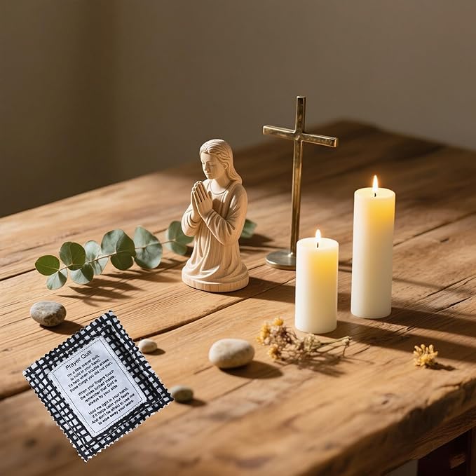Mini Prayer Quilt with Cross Inside Vintage Pocket Scripture Prayer Quilt Squares Sympathy Christian Gifts for Women Pastor Appreciation Father's Day Graduates Gifts (Black)