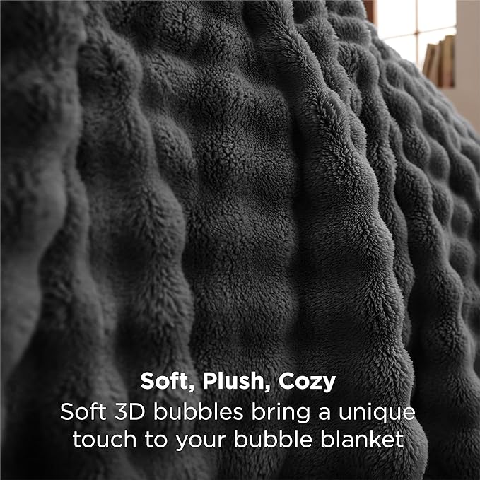 Bedsure 3D Fleece Bubble Blanket for Couch - GentleSoft Grey Twin Blanket for Sofa Bed Room Decor - Luxury Soft Cozy Gifts for Women, Lightweight, All Seasons, Dark Grey, 60"×80"