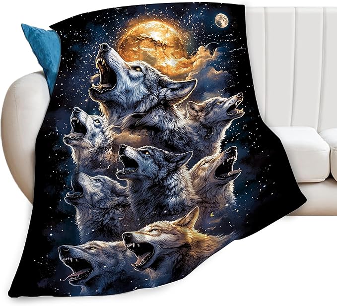 Wolf Blanket Gifts for Men Women - Super Soft Cozy Throw Blanket, Warm Fuzzy Plush Fleece Bedding Decor for Kids Adults Bed 50"X60"
