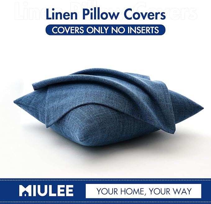 MIULEE Pack of 2 Decorative Linen Burlap Coastal Pillow Covers Farmhouse Accent Pillowcases for Sofa Car Couch Bedroom Living Room Decor 20x20 Inch Blue