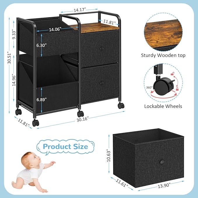 Baby Diaper Caddy Organizer Cart, Bedside Cart for Baby Essentials, Newborn Rolling Ulitity Cart with Drawers and Wheels, Baby Organizers and Storage for Bedroom, Living Room, Bathroom