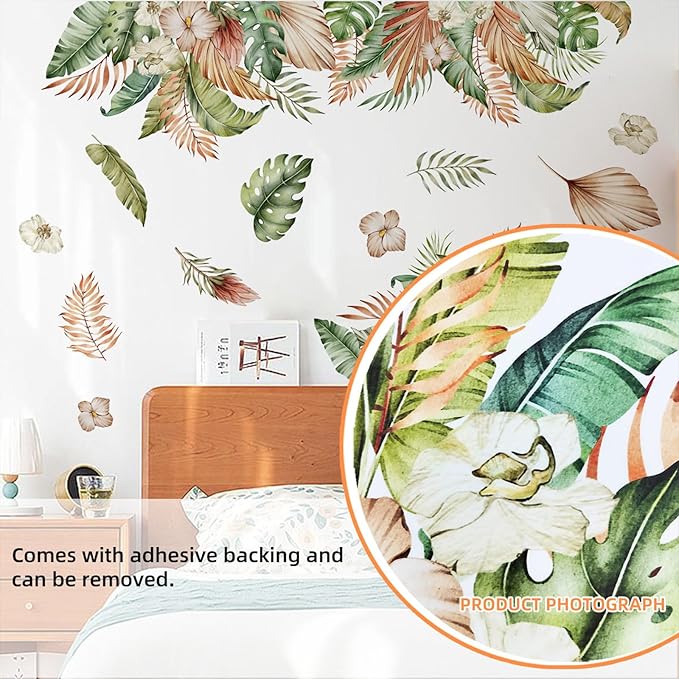 TUOKING Plant Turtle Dorsal Leaves Wall Stickers 2 Sheet Removable Wall Murals Peel and Stick Wall Art Decal Home Decor for Kitchen,Bedroom,Living Room(MS8732)