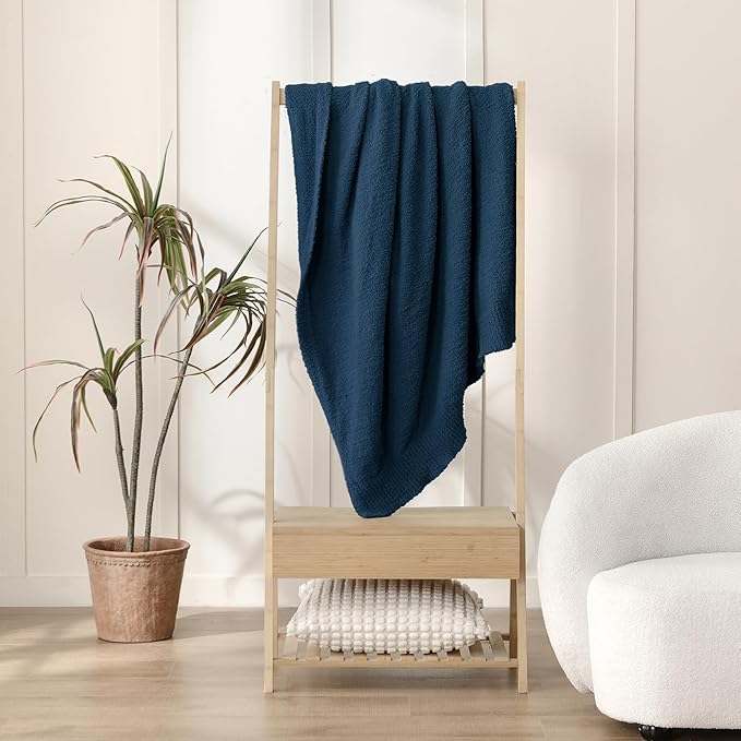 JOOJA Knit Throw Blanket Super Soft Warm Blanket for Couch Lightweight Fluffy Blanket for Bed Sofa 60x80 Inches Navy Blue