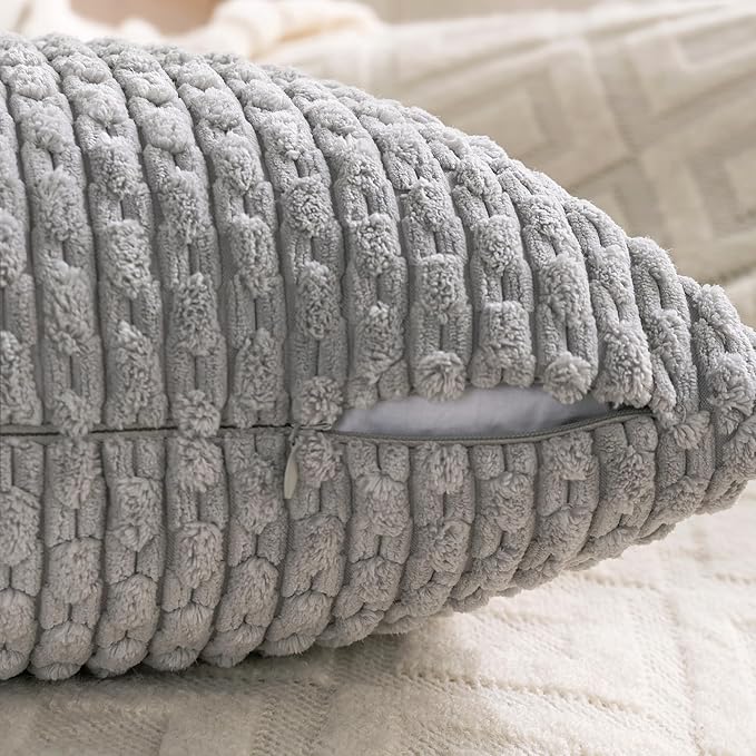 Set of 4 Grey Decorative Throw Pillow Covers 12x20 Inch Corduroy Pillow Covers for Bed Couch Sofa Living Room Soft Cushion Cases