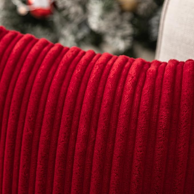 UGS UGASA Valentines Super Soft Plush Corduroy Pillow Covers Velvet Rectangular Striped Decor Cushion Cases for Livingroom/Couch, 1 Piece, 12"x20"(30x50cm), Burgundy