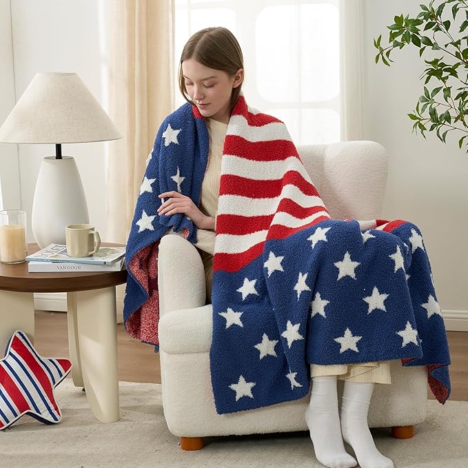 Snuggle Sac American Star Patriotic Throw Blanket for Couch Sofa Bed, July 4th Blanket Ultra Soft Cozy Throw Blanket, USA Military Veteran July 4th Gift, 50x60 inches